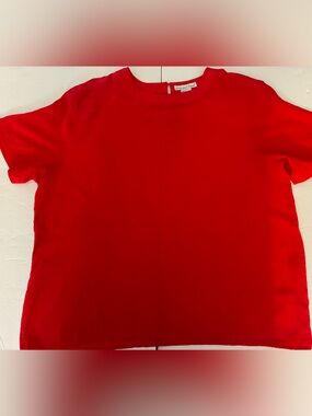 Anna&Frank Silk Women Red Short Sleeve Pullover Blouse L Career Capsule Layering